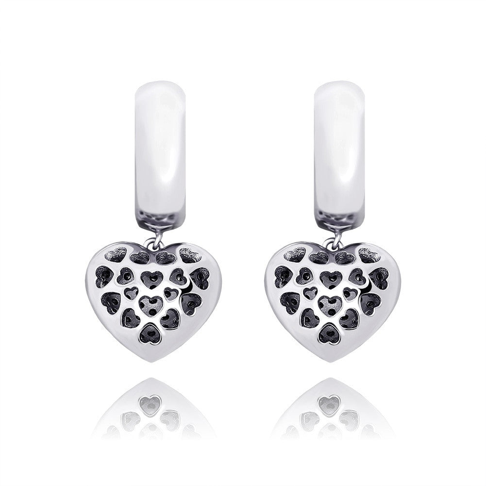 Ladies 5A Micro Pave Huggie Style Bling Bling Heart Earrings