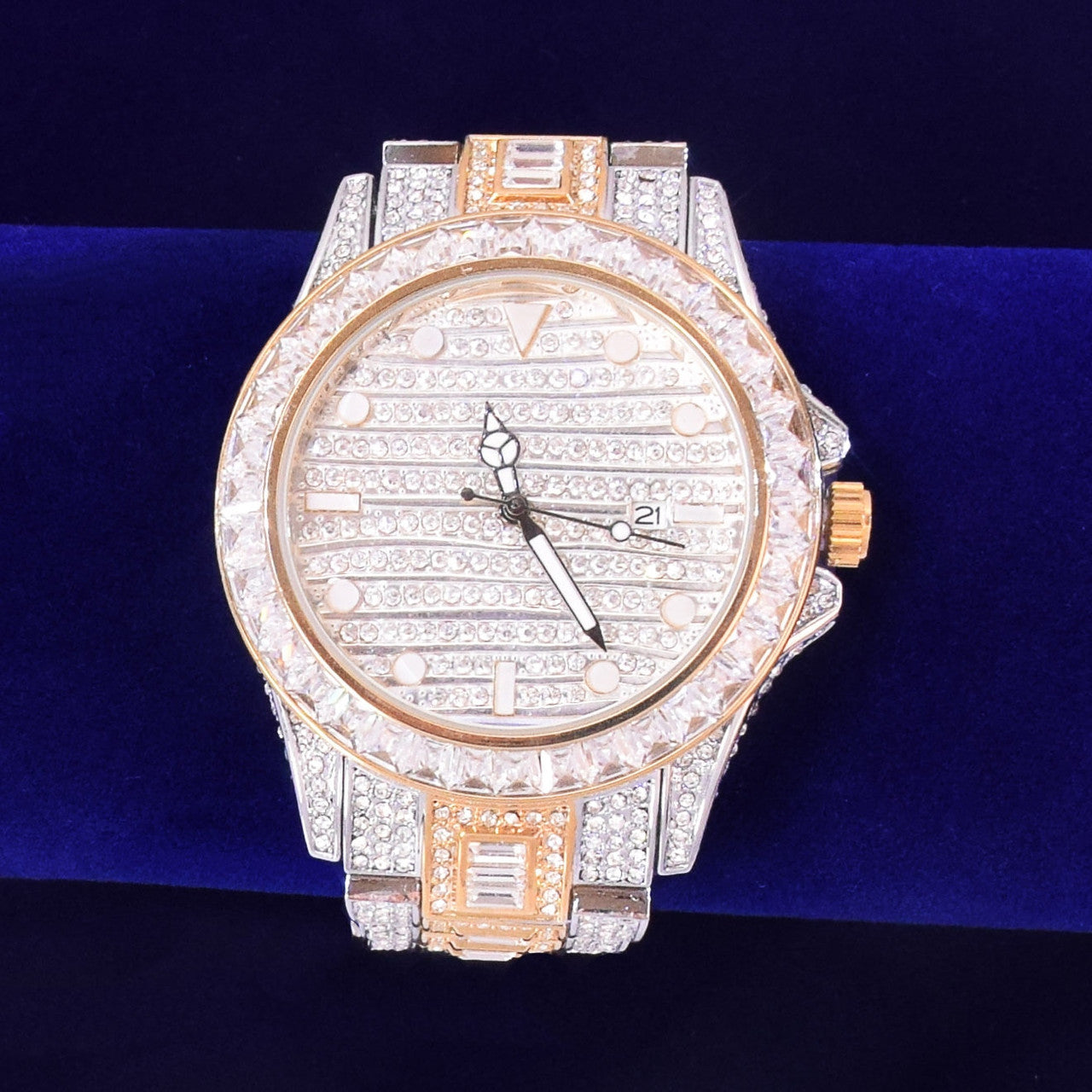 Mens Flooded Iced Baguette Bezel Big Business Hip Hop Wrist Watch