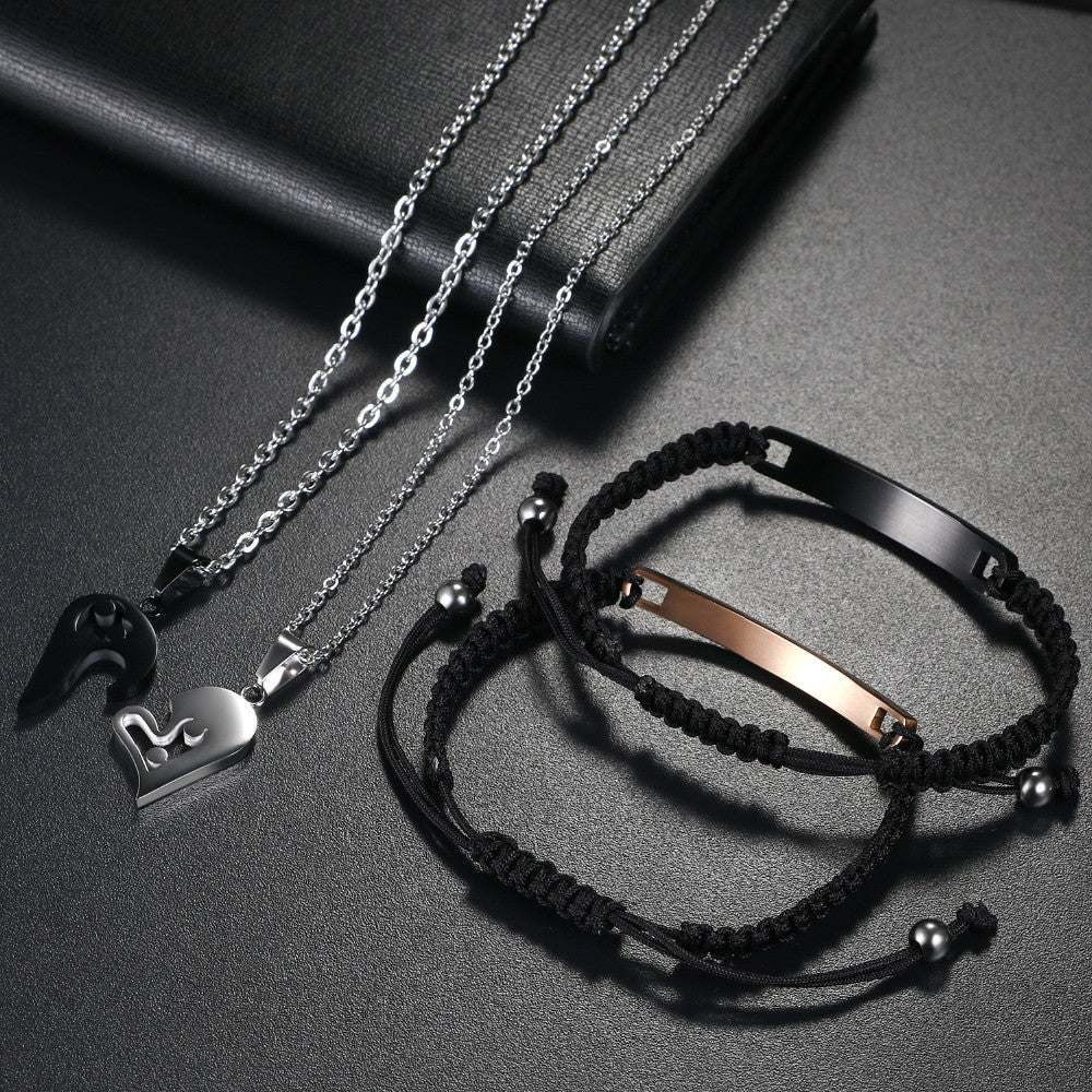 Lovers Couples His Queen Her King Stainless Steel CZ Crown Adjustable Bracelet Pendant Necklace