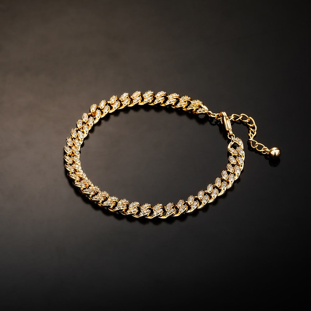 5mm Bling Cluster Stone 4 Prong Set High Quality Cuban Link Chain Bracelet