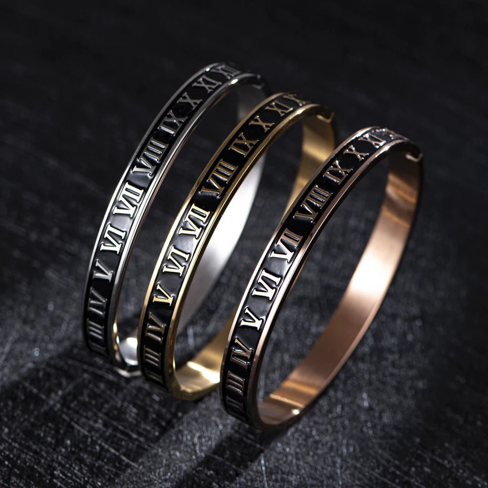 The Empire | Stainless Steel Roman Numeral Carved Men's Luxury Bracelets