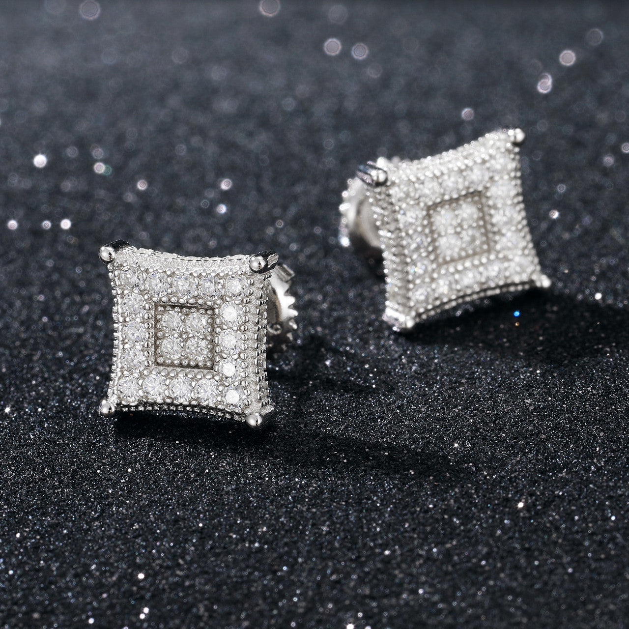 Mens VVS Genuine Lab Diamond 925 Sterling Silver Kite Square Hip Hop Earrings