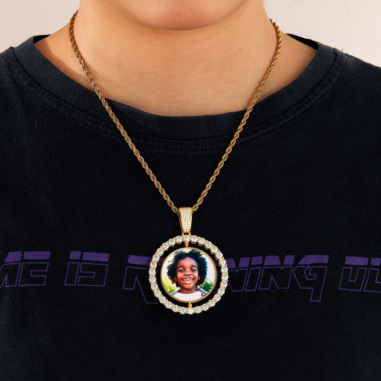 Genuine Diamond Custom Made .925 Sterling Silver Double Sided Hip Hop Photo Necklace