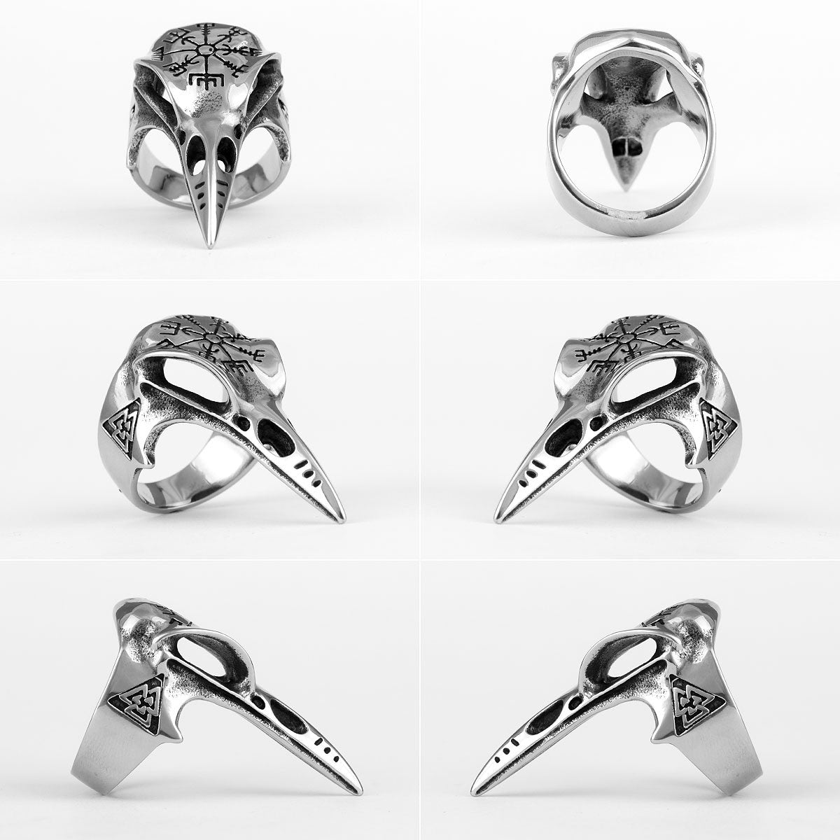 Nordic Crow | 316L No Fade Stainless Steel Viking Mythology Unique Street Wear Rings