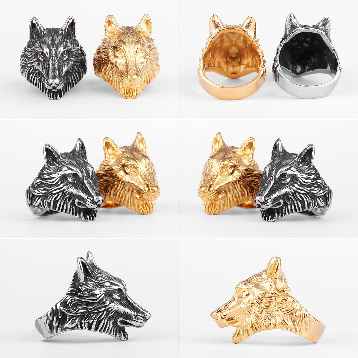 Mens Alpha Dog 14k Gold Silver No Fade Stainless Steel Wolf Street Wear Rings