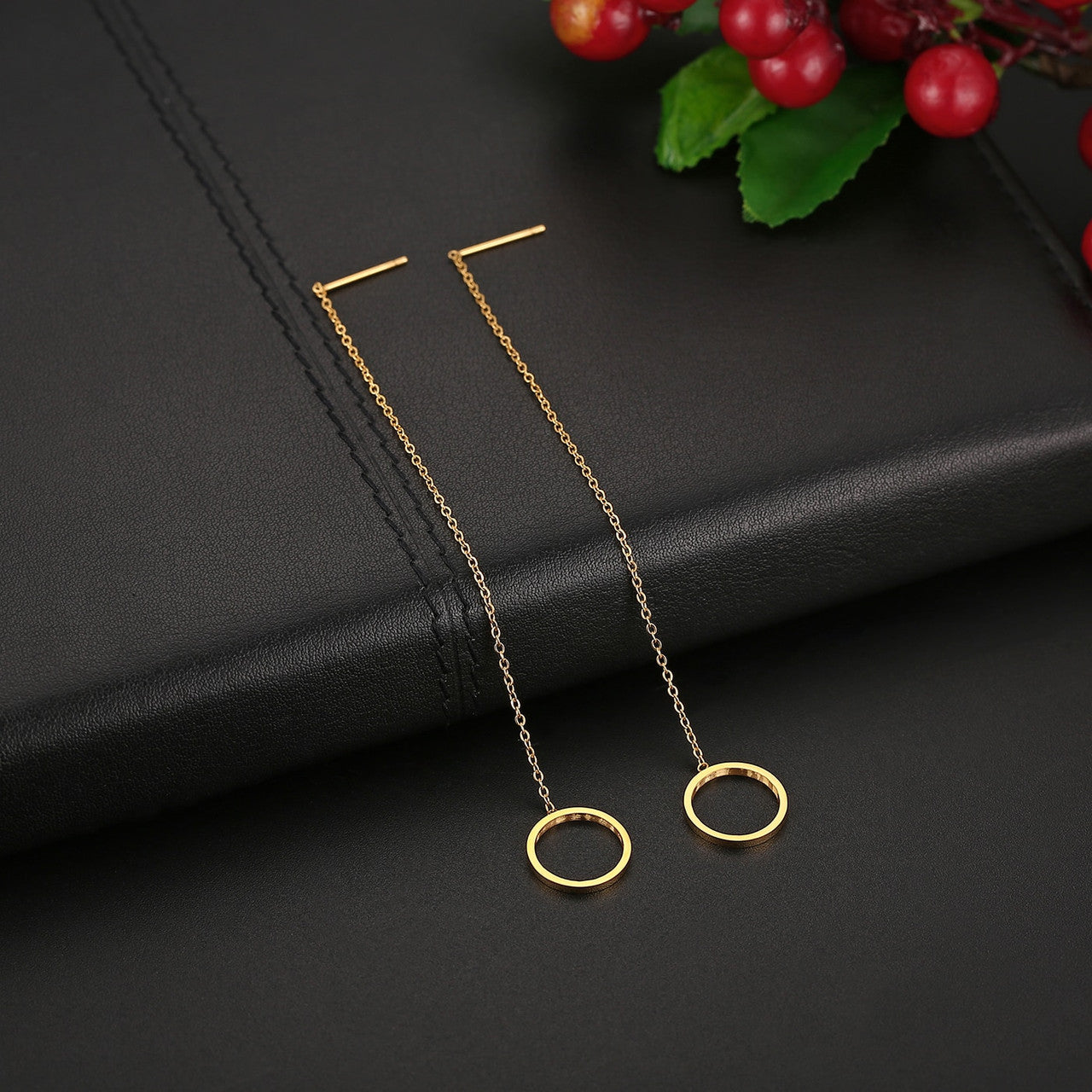 Womens Unique Design Long Fringed Dangling Stainless Star Circle Earrings