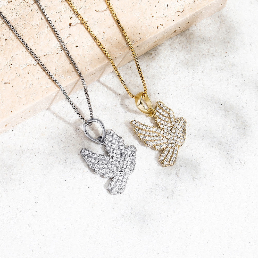 Ladies .925 Sterling Silver Spiritual Peace Dove Impression 3A Simulate Diamond Stone Necklace