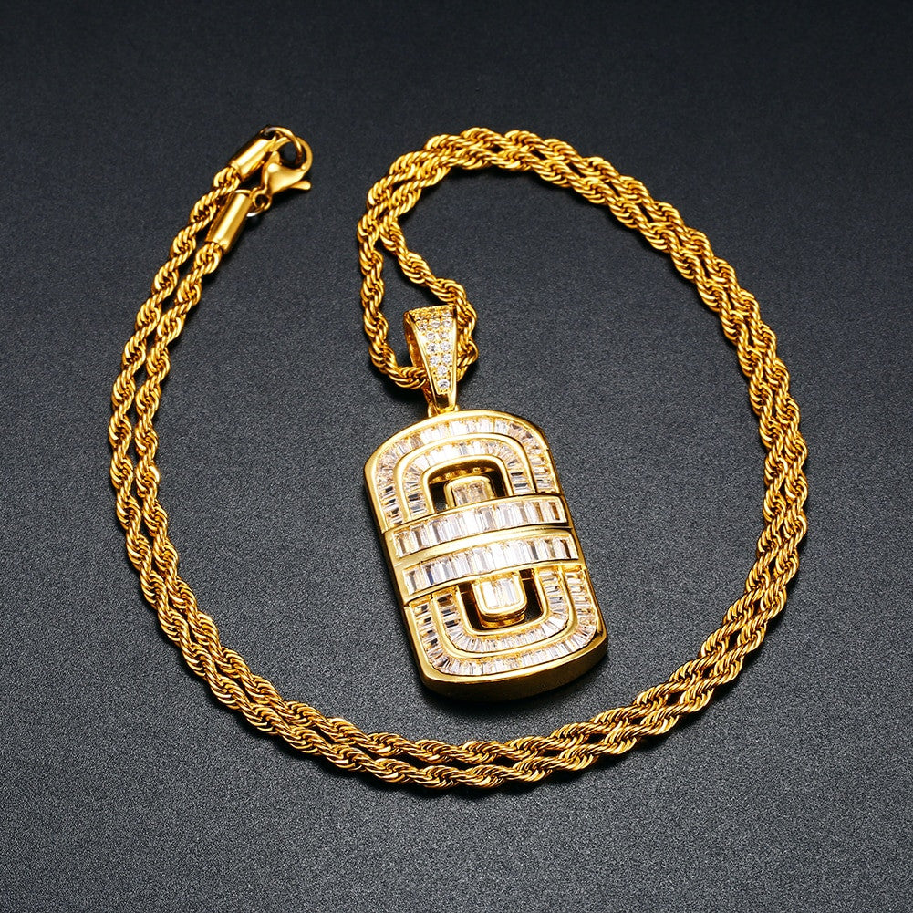 Mens Flooded Ice Baguette 18k Gold 925 Silver D-Tag Style Hip Hop Pendant