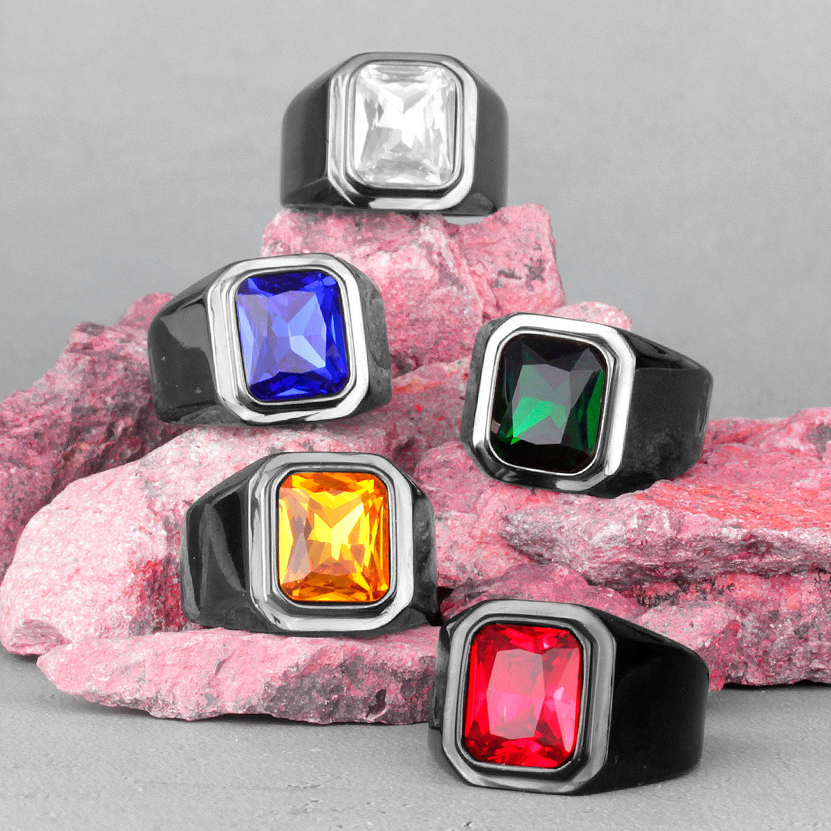 Mens Black No Fade Stainless Steel Simulate Diamond Classic Luxury Rings