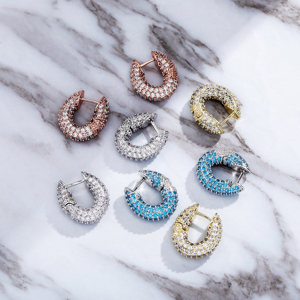 Ladies Beautiful Iced Fashion 3AAA Stone Bling Cube Earrings