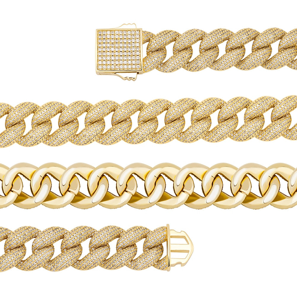 New Luxury Spring Clasp 18mm Mens Miami Cuban Link Hip Hop Chain Bracelet