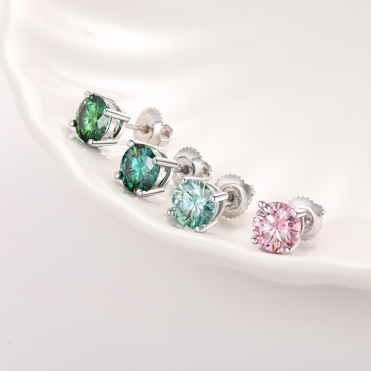 VVS 1CT Pink Yellow Green Blue Moissanite Diamond Stud Earrings