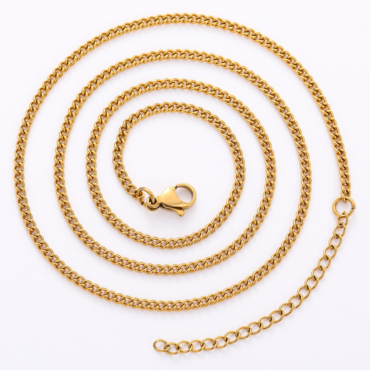 Ladies 2mm Solid No Fade Stainless Steel Cuban Link Classic Necklace w/ Extender Chain