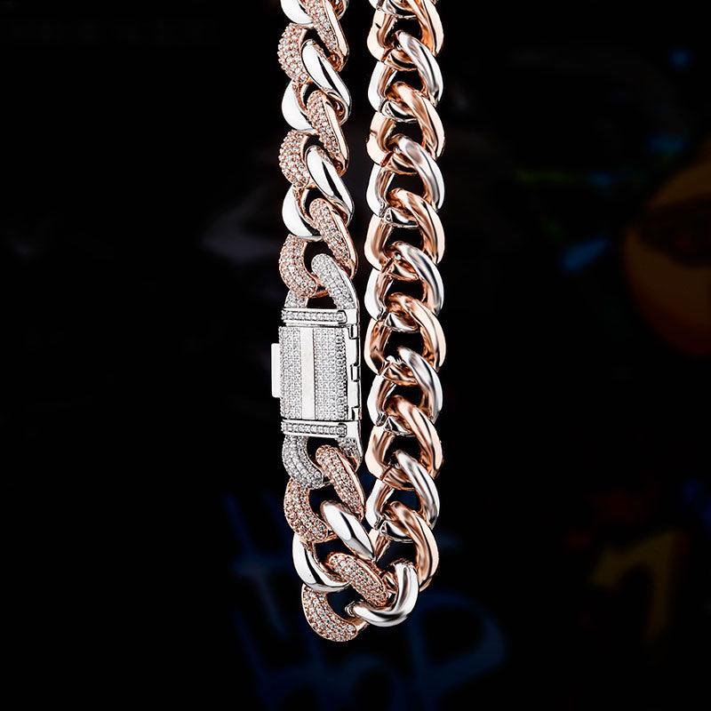 Rose Gold 14k 925 Silver 16mm Miami Cuban Link Designer Hip Hop Chain Necklace