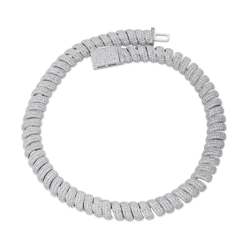 New 14mm Flooded Ice 5A Stone Hip Hop Twisted White Yellow Gold Torque Chain Necklace