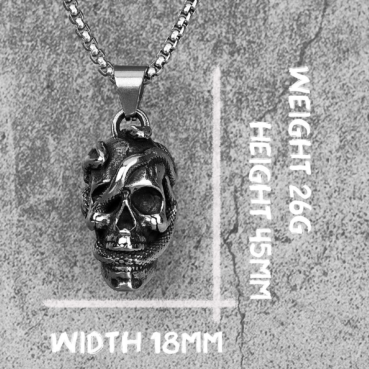 Mens Hip Hop Snake Skull 316L No Fade Stainless Steel Pendant Chain Necklace