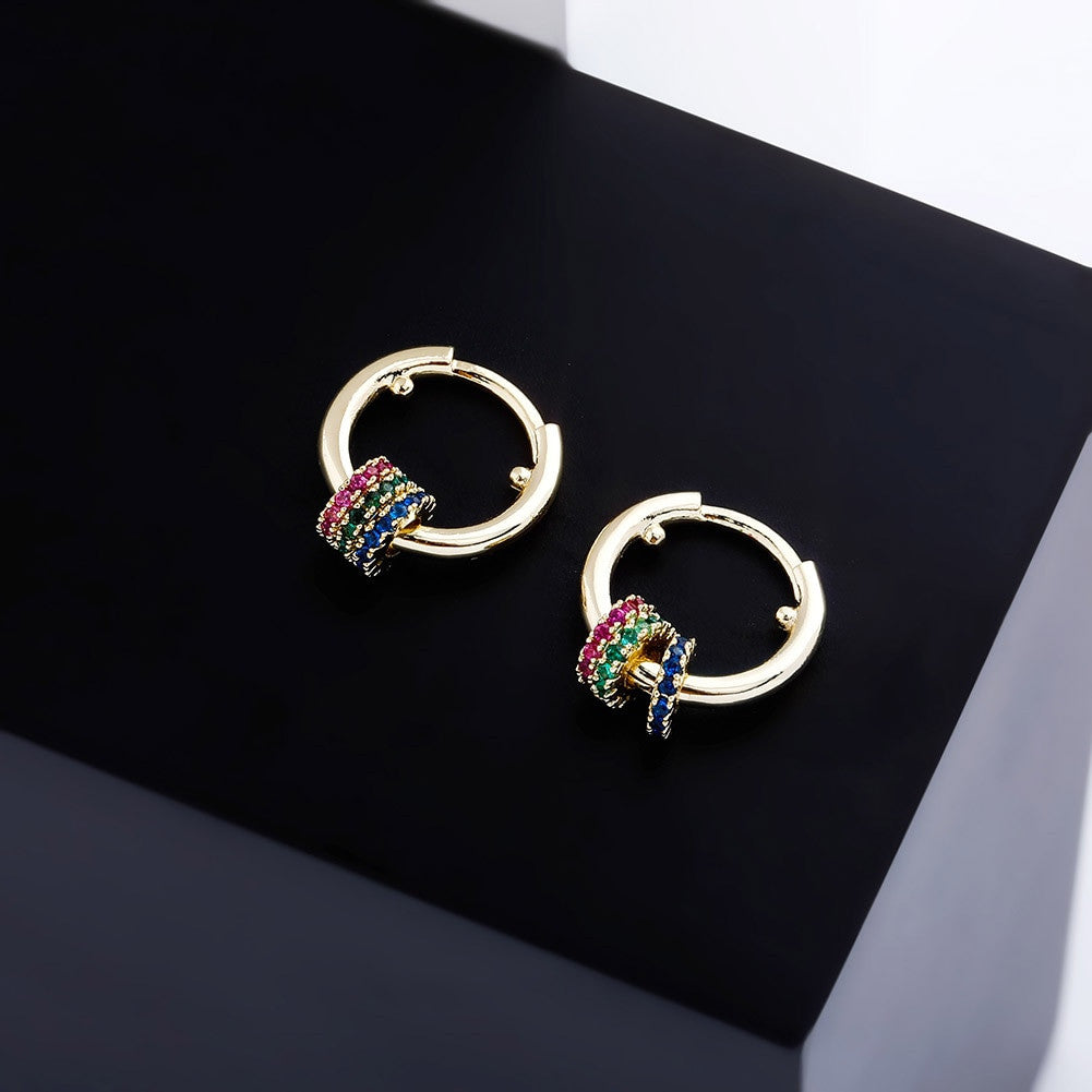 Ladies 13mm Round Mini Hoop 14k Silver Black Hematite High Quality bling Bling Earrings