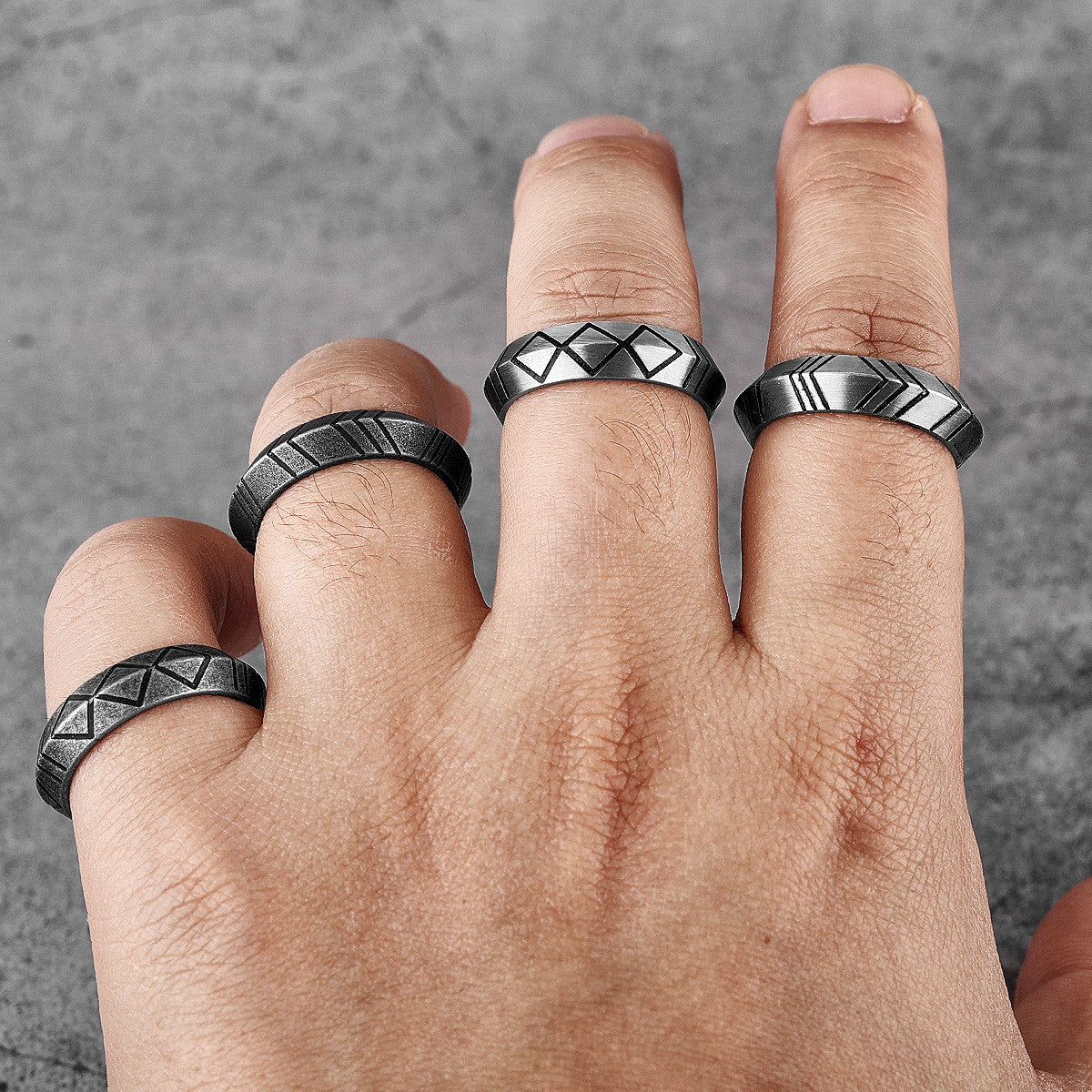 Rhombus Diagonal | 316L No Fade Star Craft Striped Stainless Steel Men's Unique Mysterious Rings