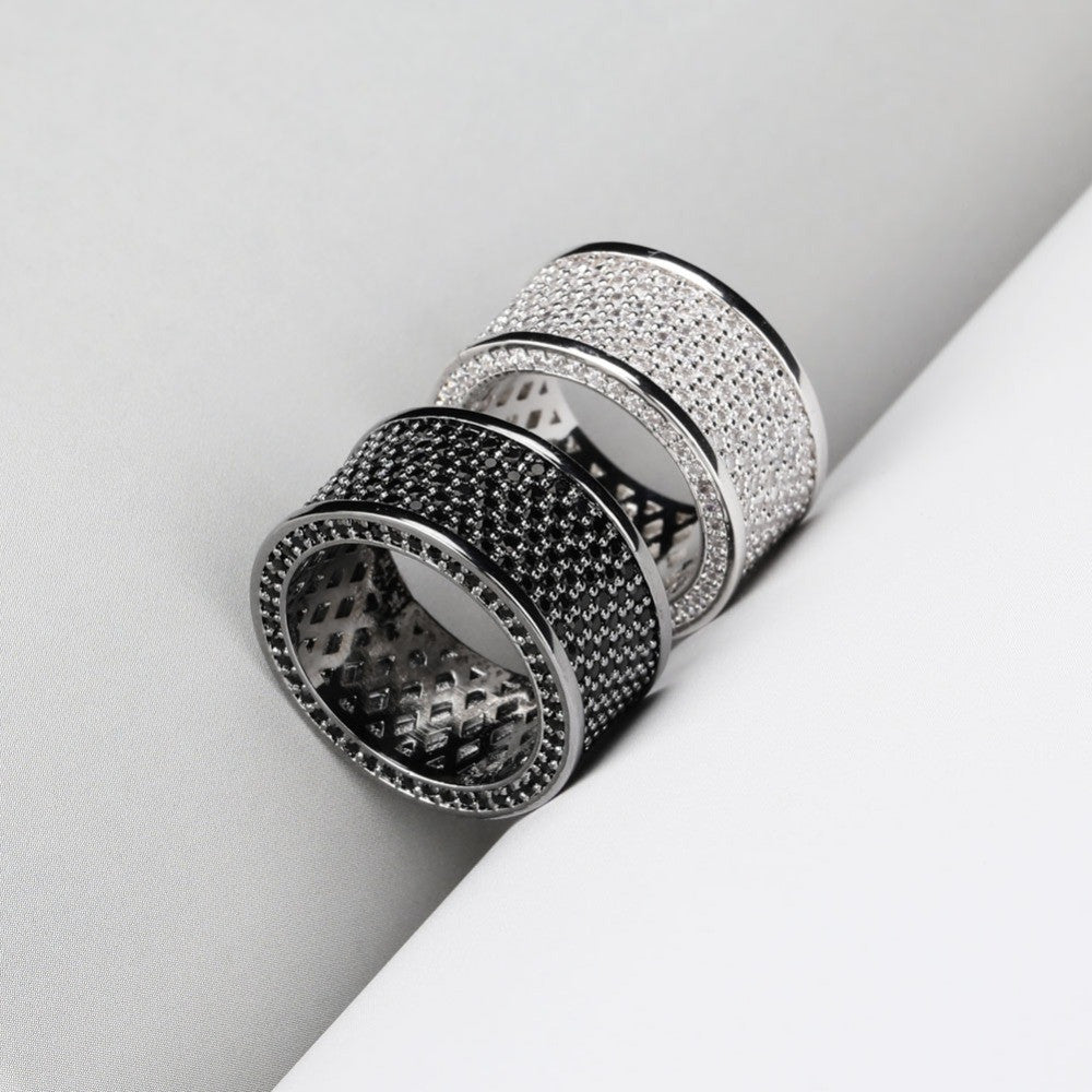 Silver Black Micro Pave Bling AAA Thick Round Hip Hop Ring
