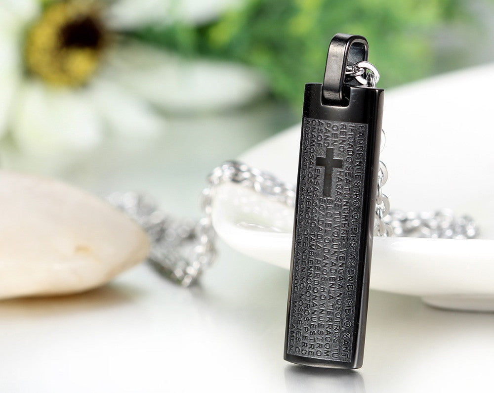 Mens Christian Jewelry Stainless Steel No Fade Spanish Prayer Pendant Chain Necklace