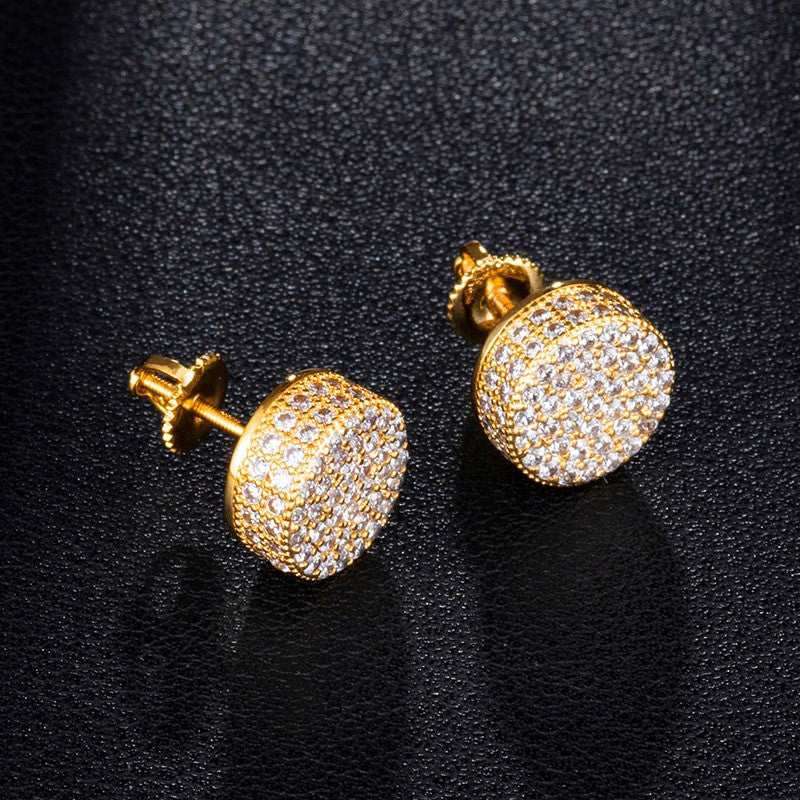 Cluster Stone AAA True Micro Pave 14k Gold Hip Hop Screw Back Earrings