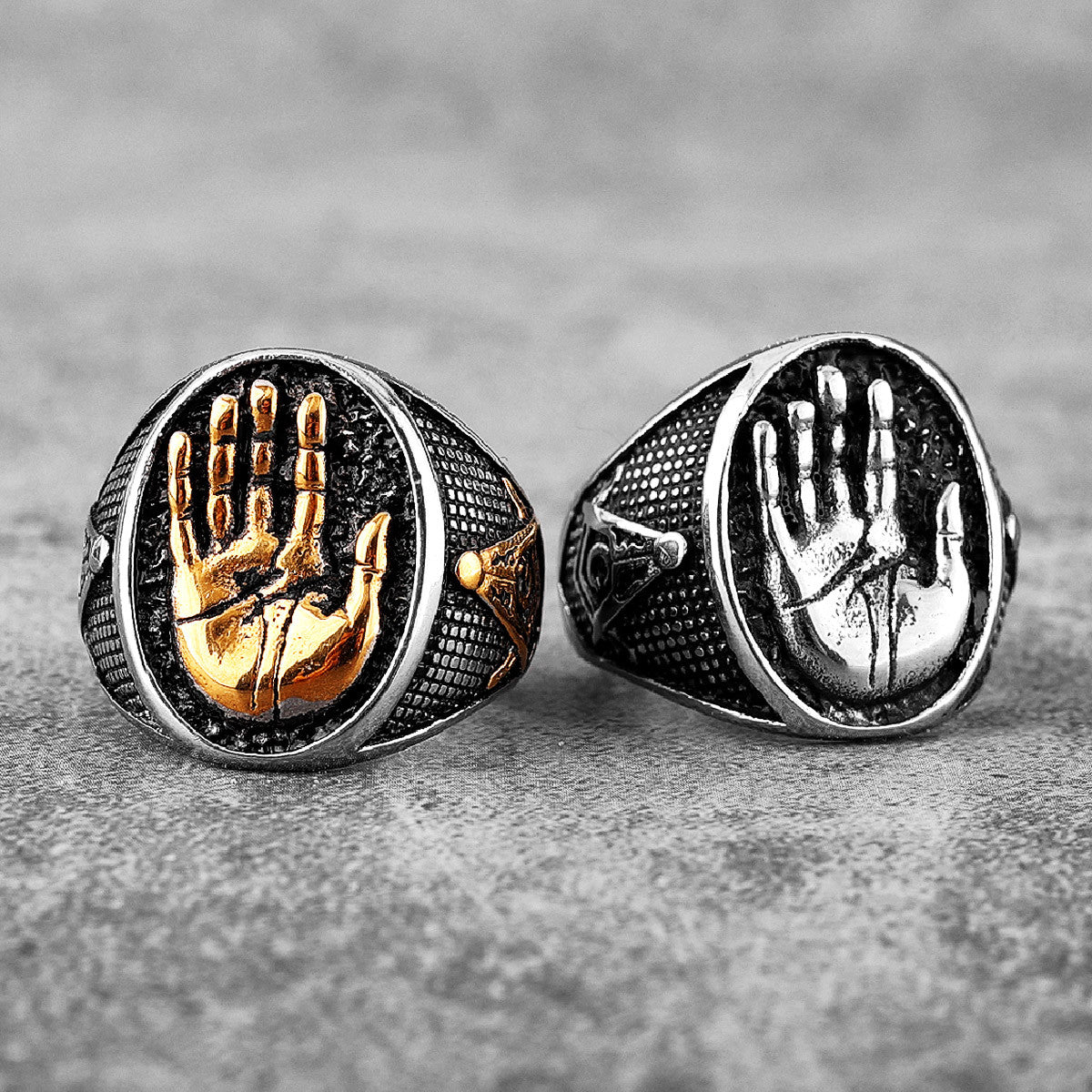 Buddha Palm Hand Sign 14k Gold Silver No Fade Stainless Steel Street Wear Rings