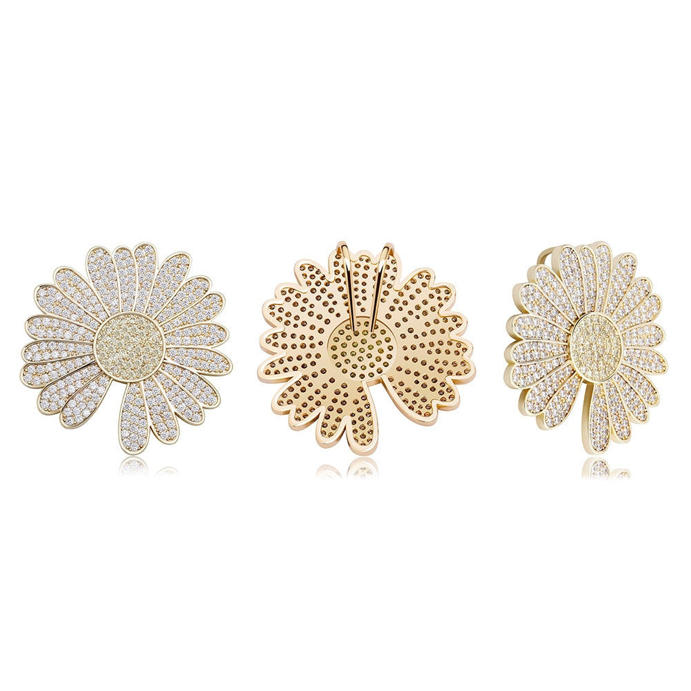 BlingJewelz Plucked Daisy 14k Rose Gold 925 Silver Bling Bling Fashion Iced Necklace