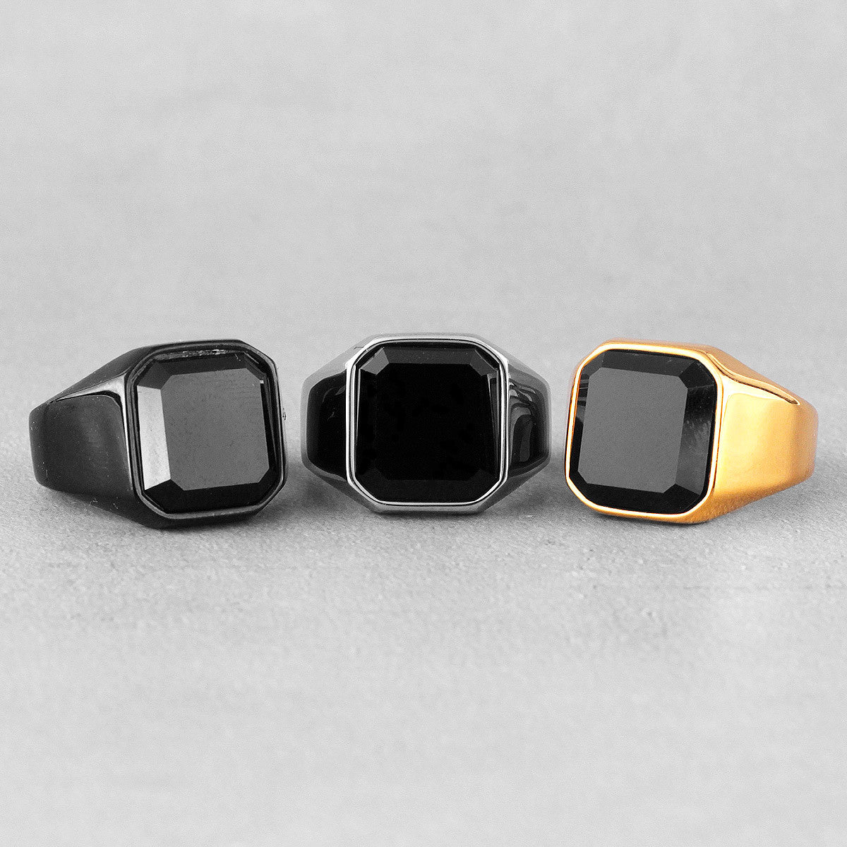 Luxury Gemstone | 14k Gold Black Over Solid Stainless Steel Black Gem Rings