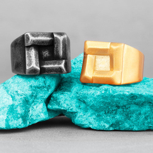 Mens Retro Designer Yotsubashi No Tarnish Stainless Steel Unique Square Street Wear Rings