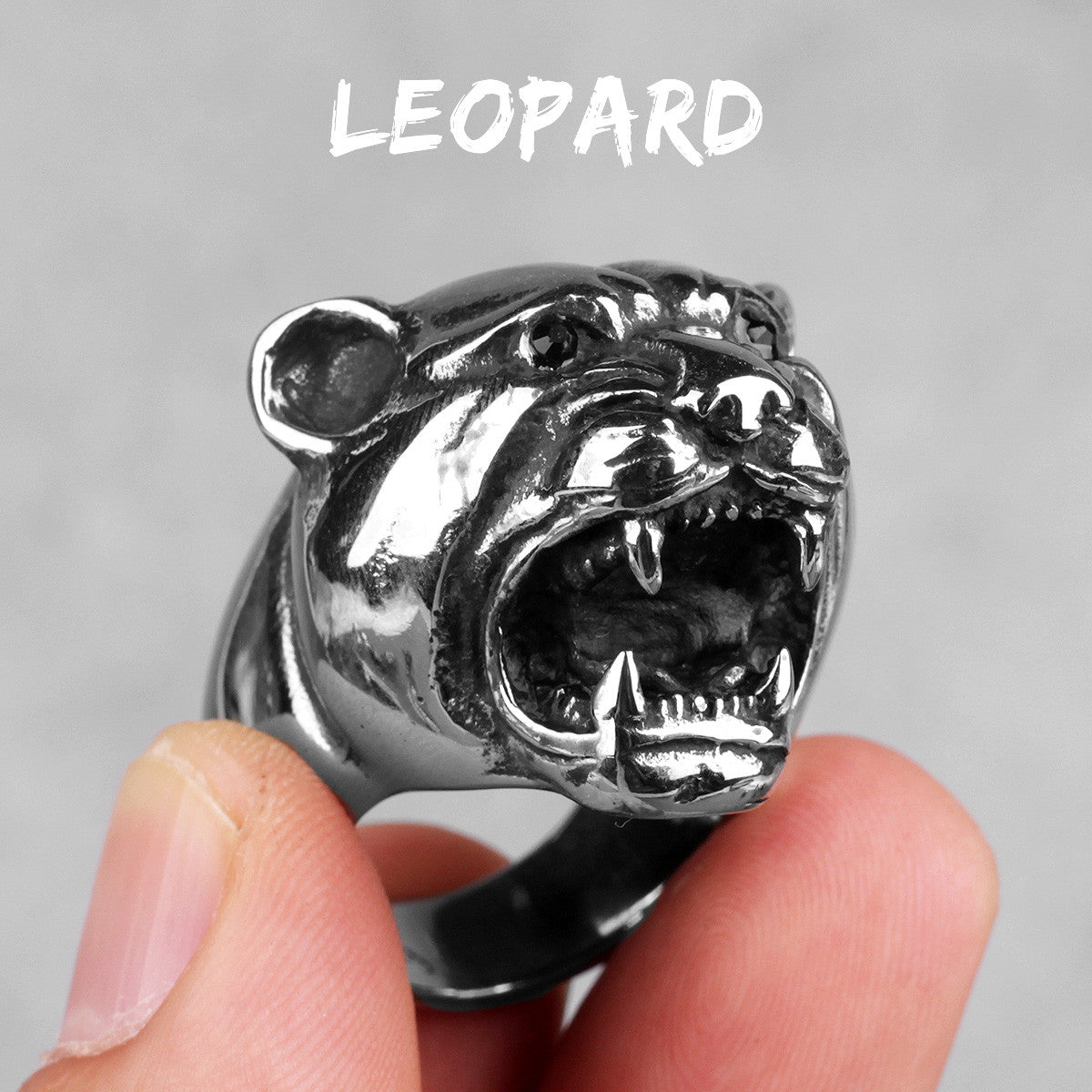 Mens Stainless Steel No Fade Leopard Street Wear Fashion Rings