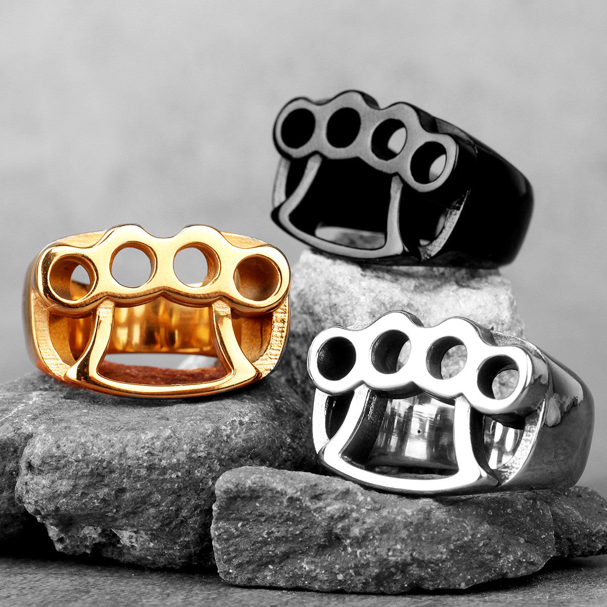 Mens No Fade 316L Stainless Steel Brass Knuckles Street Wear Hip Hop Rings