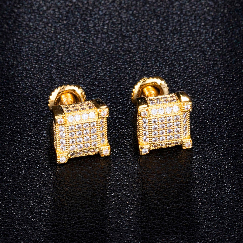 AAA Micro Pave Flooded Ice Square Cut Hip Hop Earrings