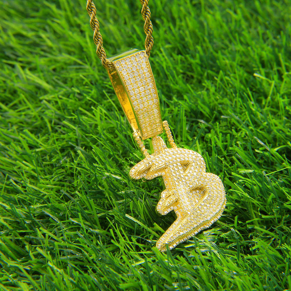 24k Gold 925 Silver Iced Initial Graffiti Letter Hip Hop Pendant Chain Necklaces