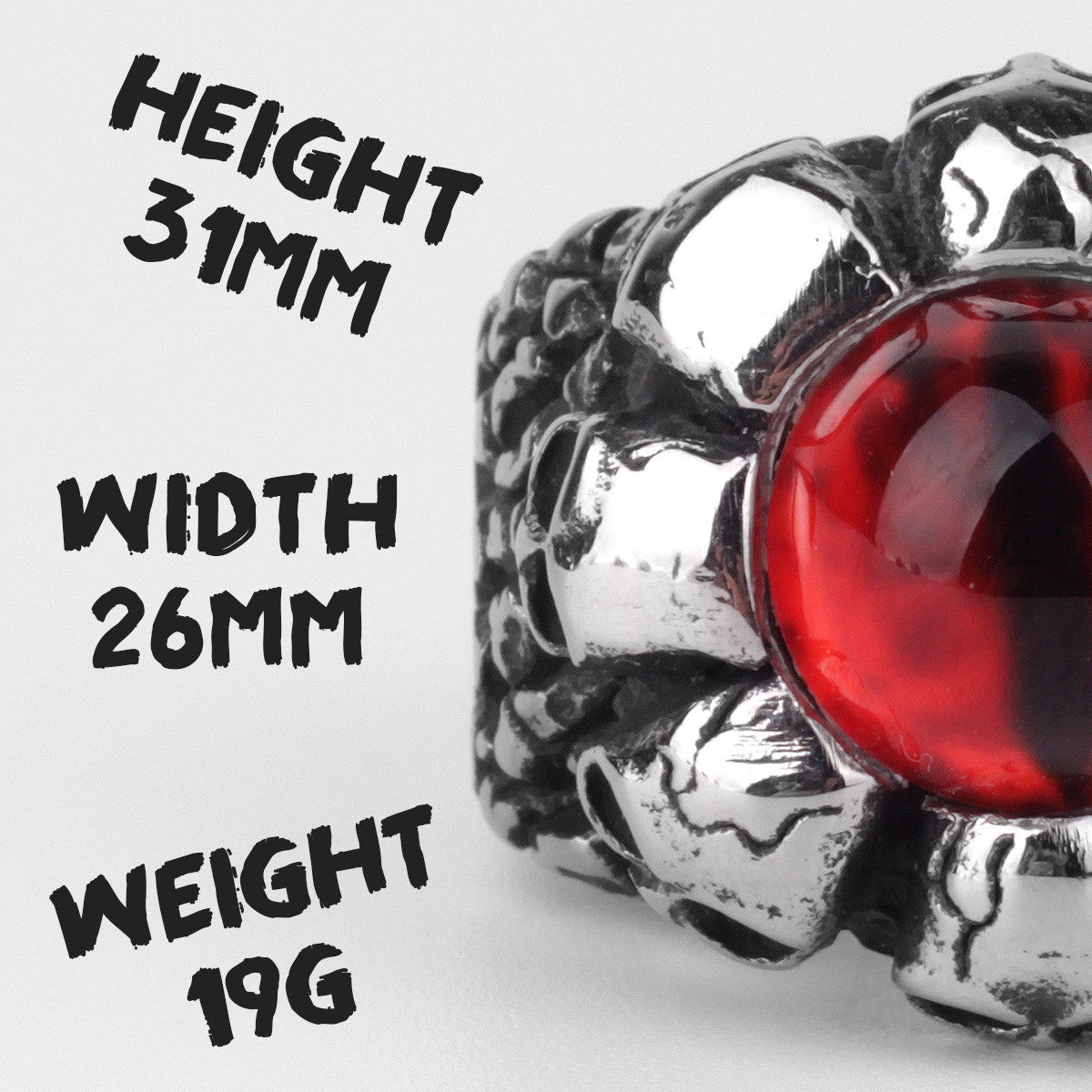 Men's Solid No Fade 316L Stainless Steel Red Devils Eye Skulls Street Wear Rings