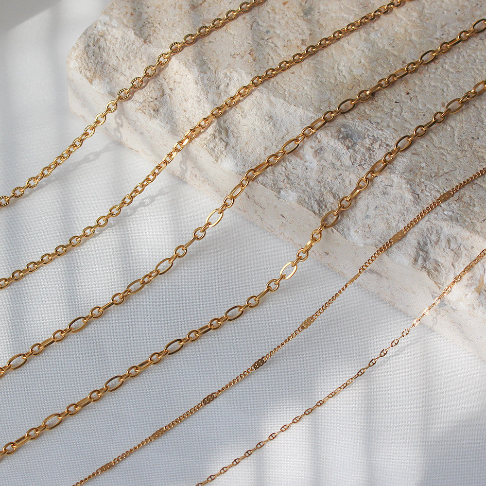 18k Gold Stainless Steel Thin Delicate Link Flower Coin Cuban Chain Layered Necklace