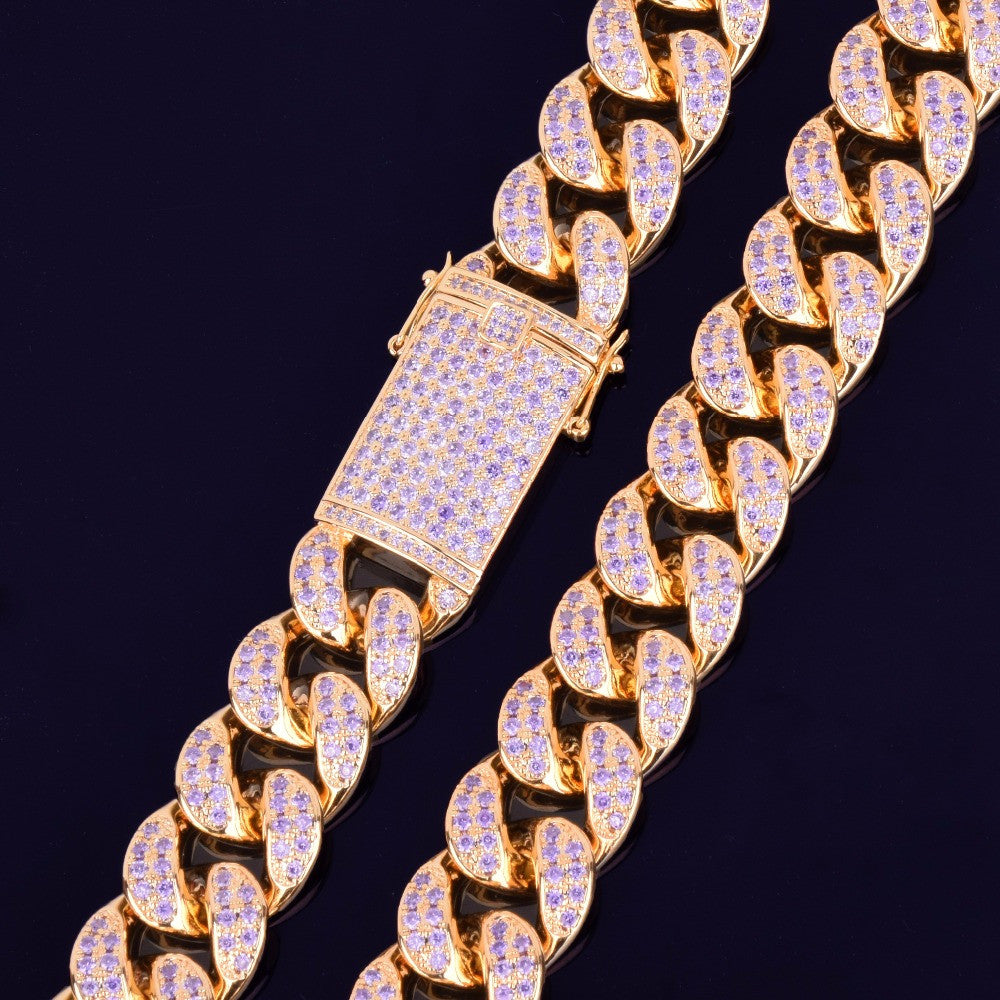 Purple Reign | 20mm Purple VVS Diamond CZ Prong Miami Cuban Link Chain