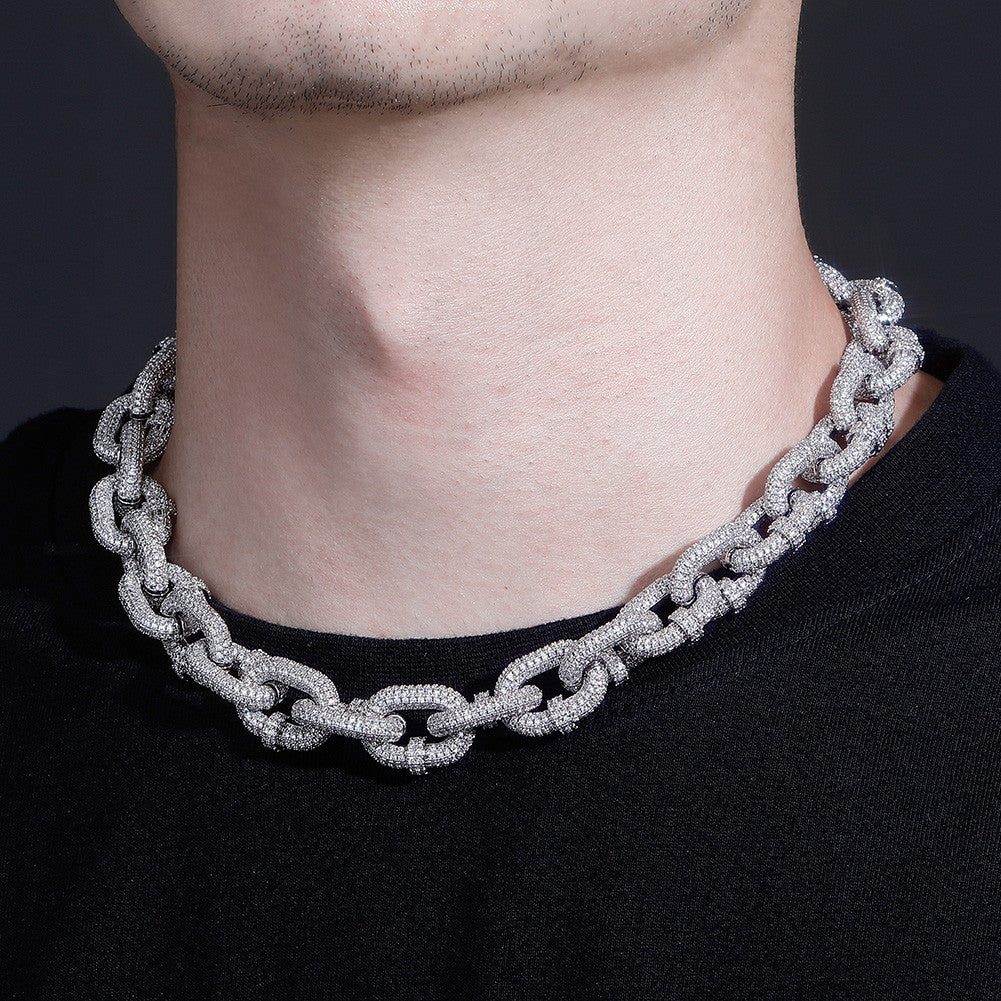 Mens Hip Hop Iced Micro Pave Carabiner Clip 5A Stone Chain Necklace