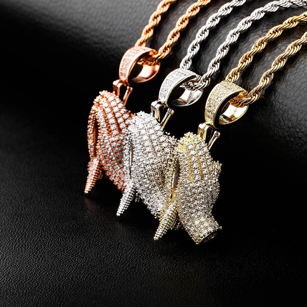 Hip Hop Praying Hand Rugged Cross Prong Set 14k Gold 925 Silver Pendant