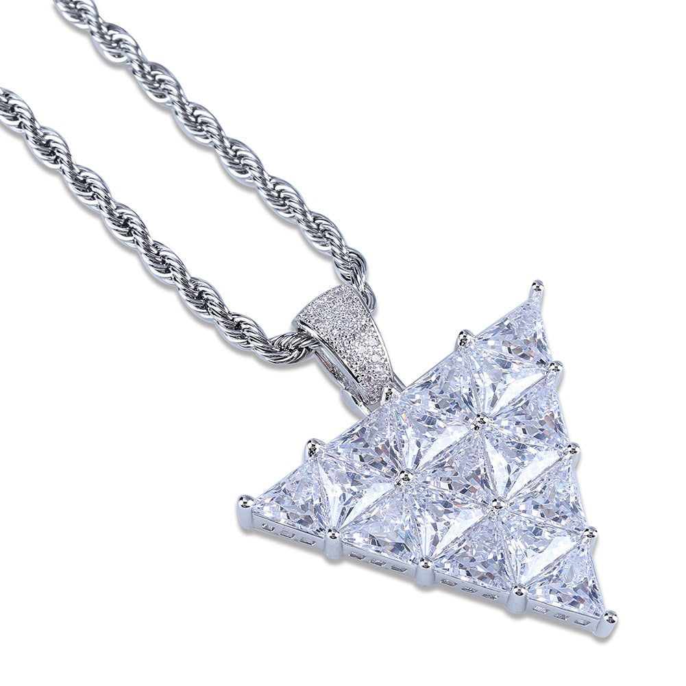 Flooded Ice Princess Cut Inverted Triangle All Iced Pendant Chain Necklace