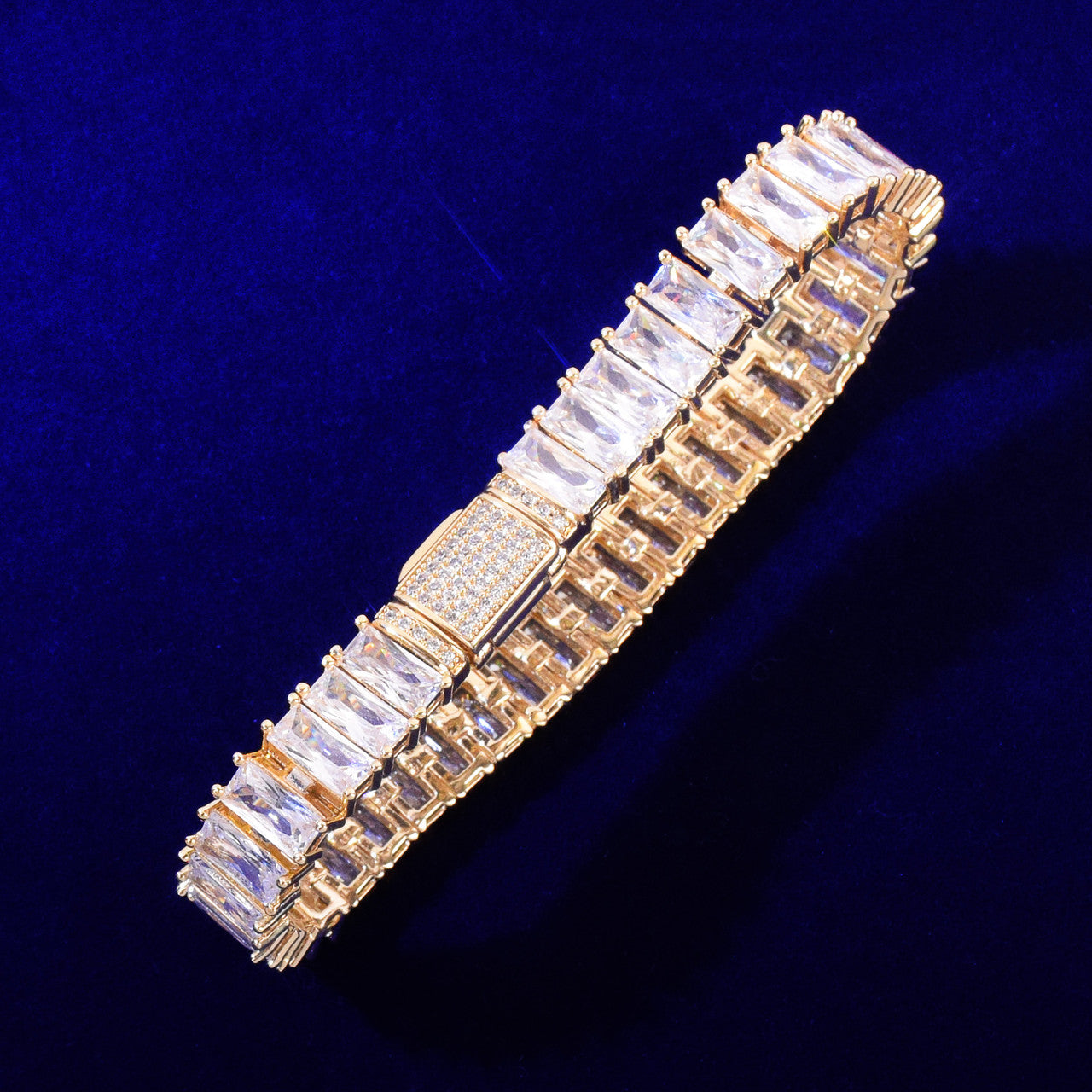 Iced Totality | VVS Diamond CZ Baguette 24k Gold 925 Silver 14mm Hip Hop Bracelet