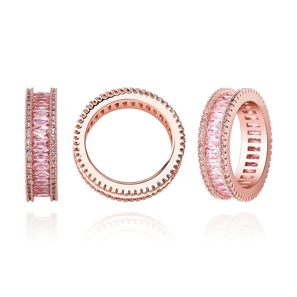 Hip Hop Baguette Pave 14k Gold 925 Silver Rose Gold Bling Fashion Rings