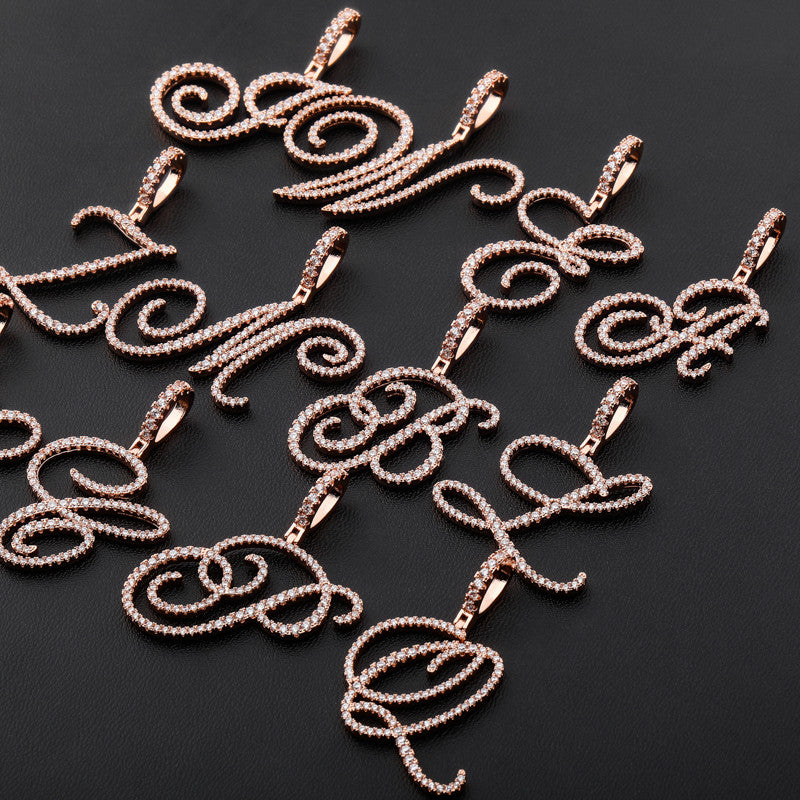 Cursive Ice | Style A-Z Cursive Letter VVS Diamond CZ Initial Name Pendant Necklace