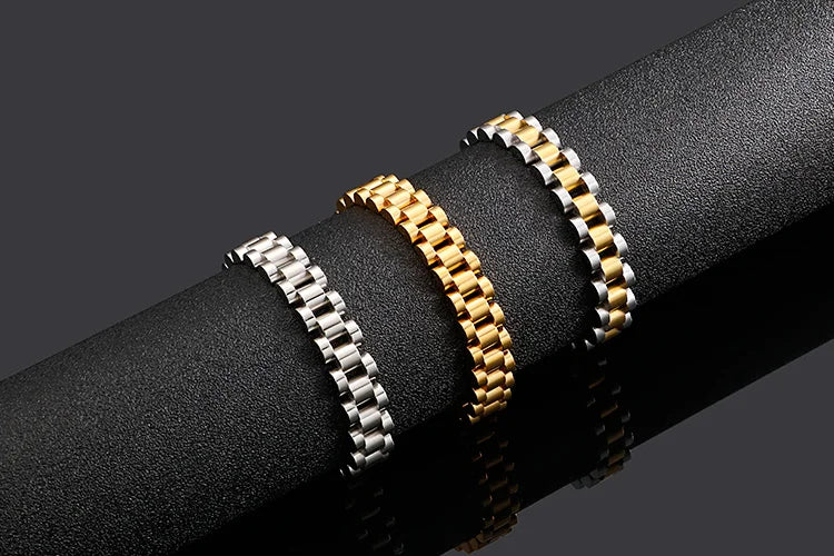 Men's 10mm Waterproof 18k Gold Silver Stainless Steel Watch Band Bracelet Ring Combo Set