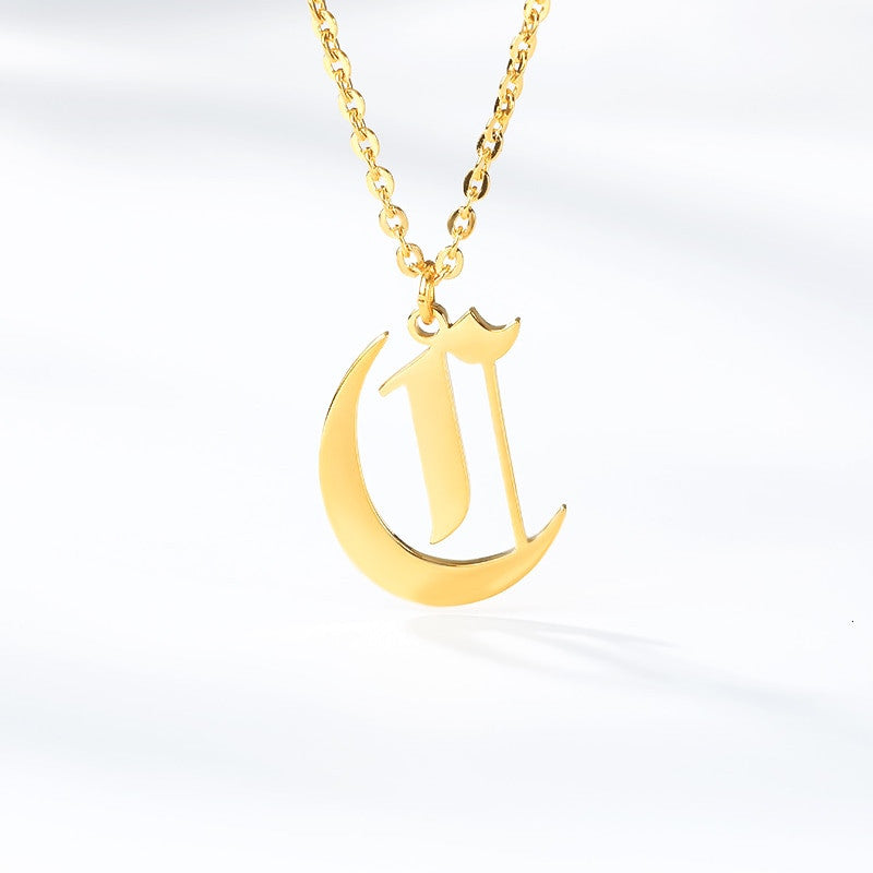 Platinum 14k Rose Gold Stainless Steel Gothic Old English A-Z Letter Initials Necklaces