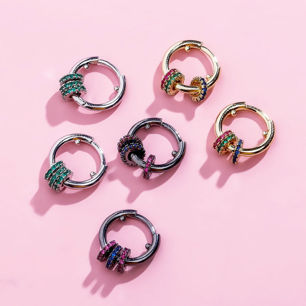 Ladies 13mm Round Mini Hoop 14k Silver Black Hematite High Quality bling Bling Earrings