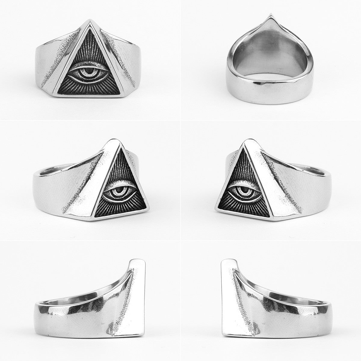 Freemason Illuminati | 316L No Fade Stainless Steel Triangle Masonic All Seeing Eye Rings