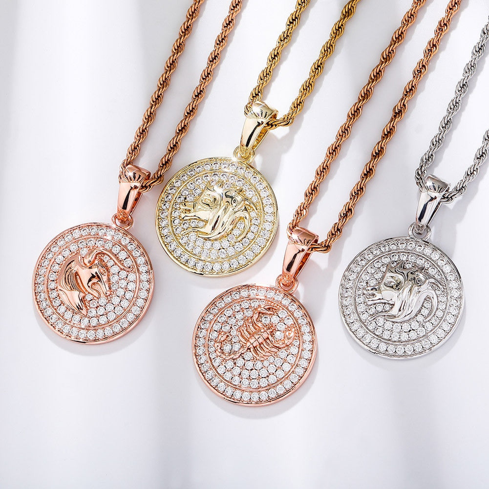 14k Gold Rose Gold .925 Silver Constellations Astrology Simulate Diamond Bling Pendants