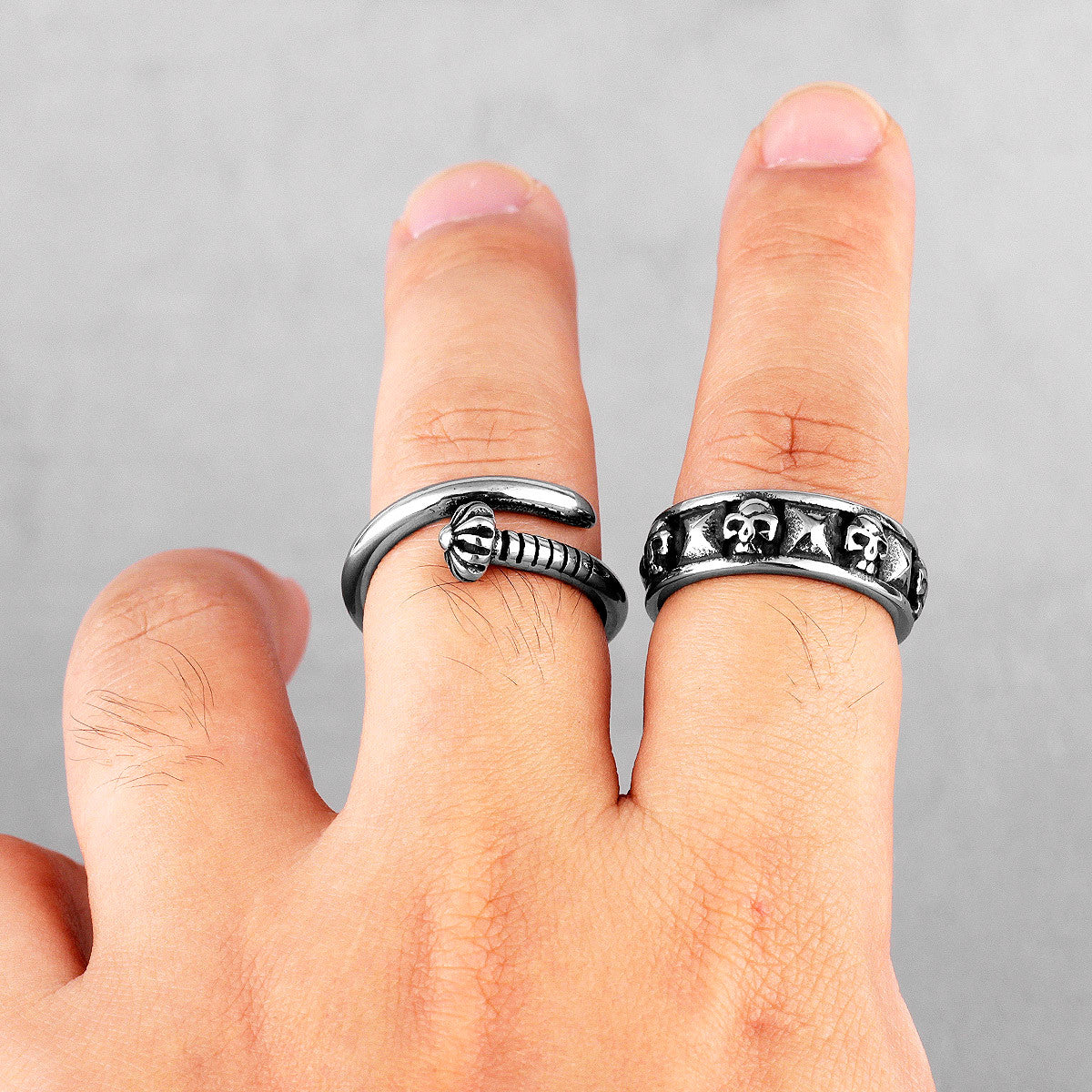 Ancient Skulls | 316L Solid Stainless Steel Simple Gothic Skull Biker Rings