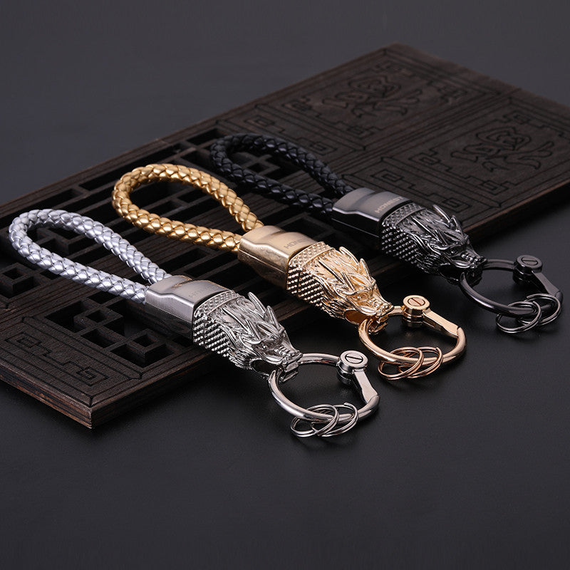 Genuine Leather Leopard Dragon Luxury Mens Car Key Chain