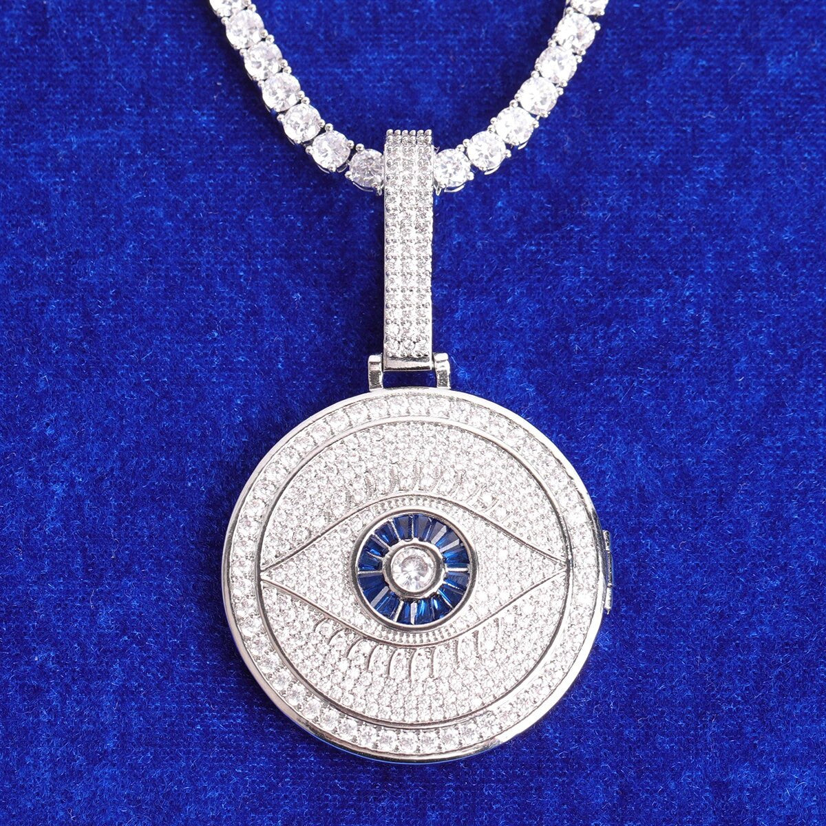 All Seeing Eye Flooded Ice Hip Hop Photo Picture Pendant Micro Pave Chain Necklace